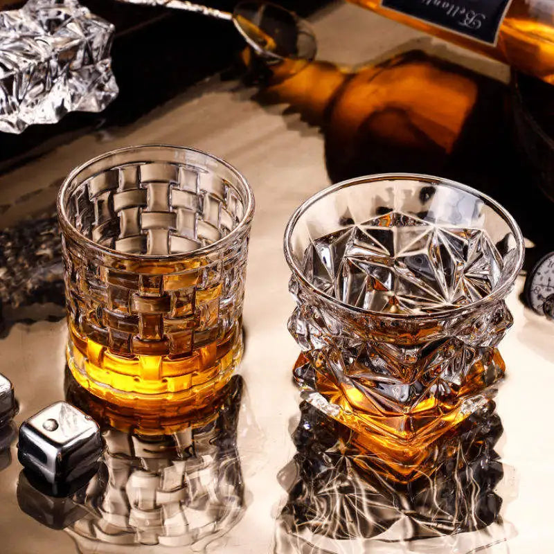 OEM ODM Fashioned Whiskey Drinking Glasses Cup Luxury Diamond Liquor Irregular glassware Crystal Whisky Glass for bar