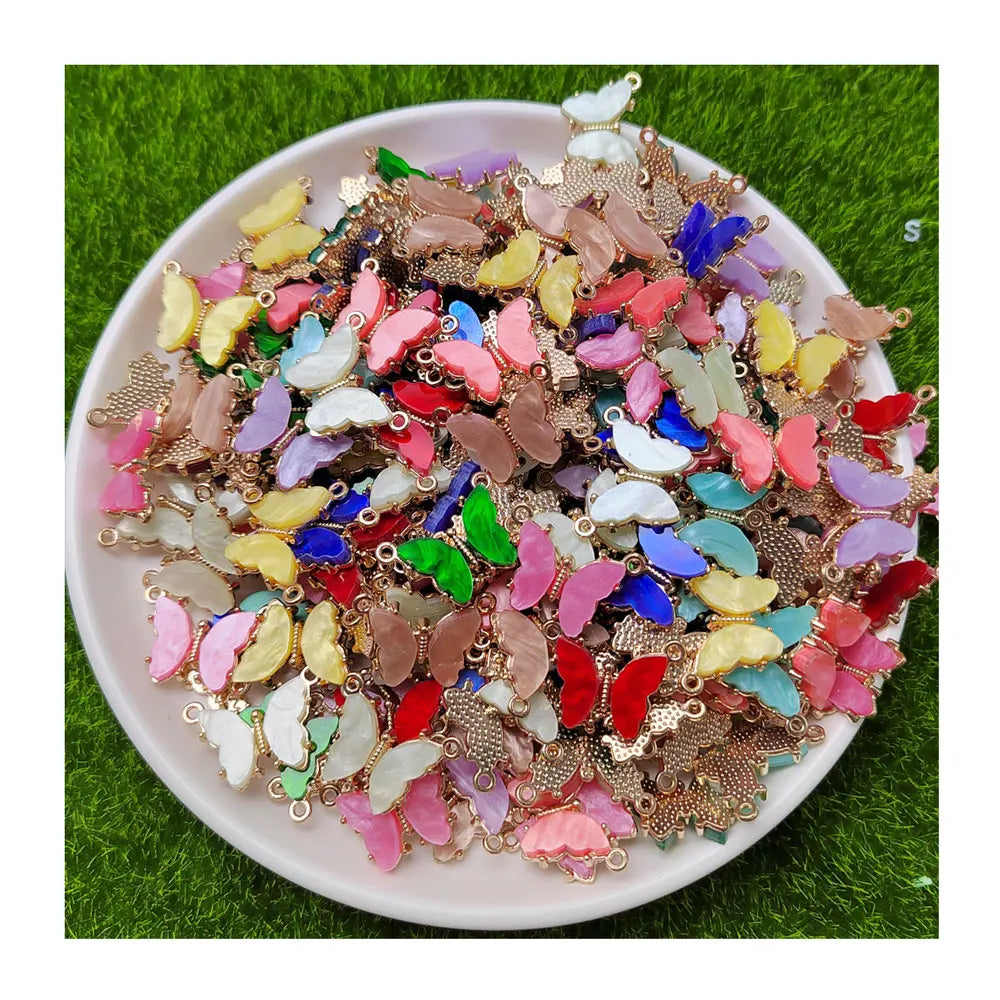 Hot Selling 100Pcs Mixed Colors Rhinestone Butterfly Charms Connectors for Necklace Bracelet Jewelry Making Findings Supplier