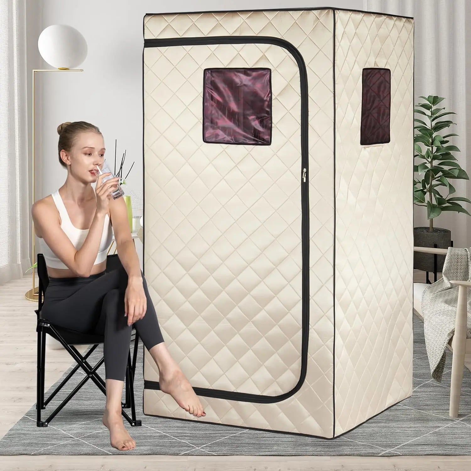 OHO Portable Full-Size Oxford + Composite Aluminium Far Infrared Sauna Tent Stainless Steel Frame Modern Design Transom Sauna