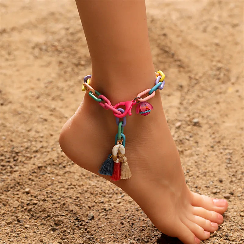 2023 New Design Shell Pendant Anklet Fashion Simple Acrylic Chain Anklet for Women Beach Jewelry
