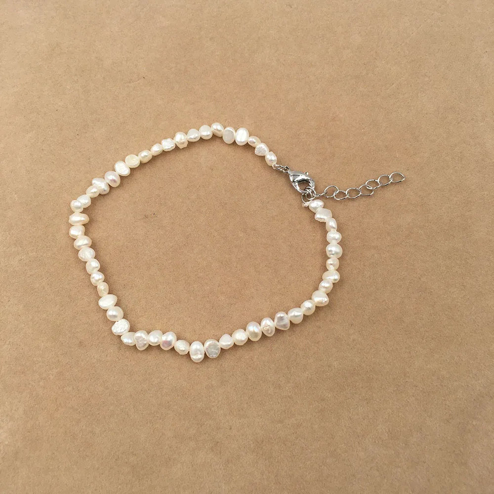 23 cm Nature Baroque Freshwater Pearl Anklet 3-4 mm Pearl 100% Natural Pearlsstainless Steel Clasp