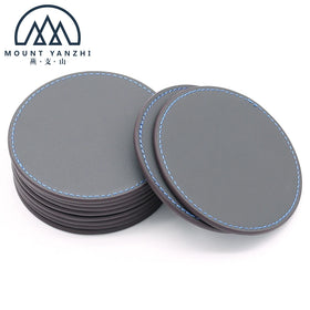 Wholesale Custom Logo Handmade Genuine Leather Round Coasters for Hotels Restaurants-Minimalist Design Reusable Office Supplies