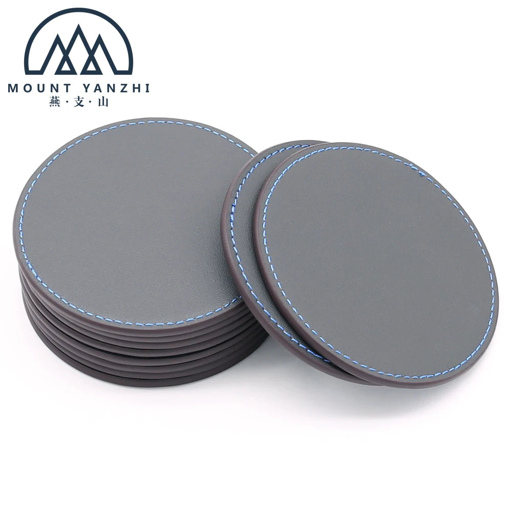 Wholesale Custom Logo Handmade Genuine Leather Round Coasters for Hotels Restaurants-Minimalist Design Reusable Office Supplies
