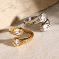 Fashion Jewelry Rings 18K Gold Plated Stainless Steel Chunky Teardrop Zircon Rings for Jewelry Women YRS473