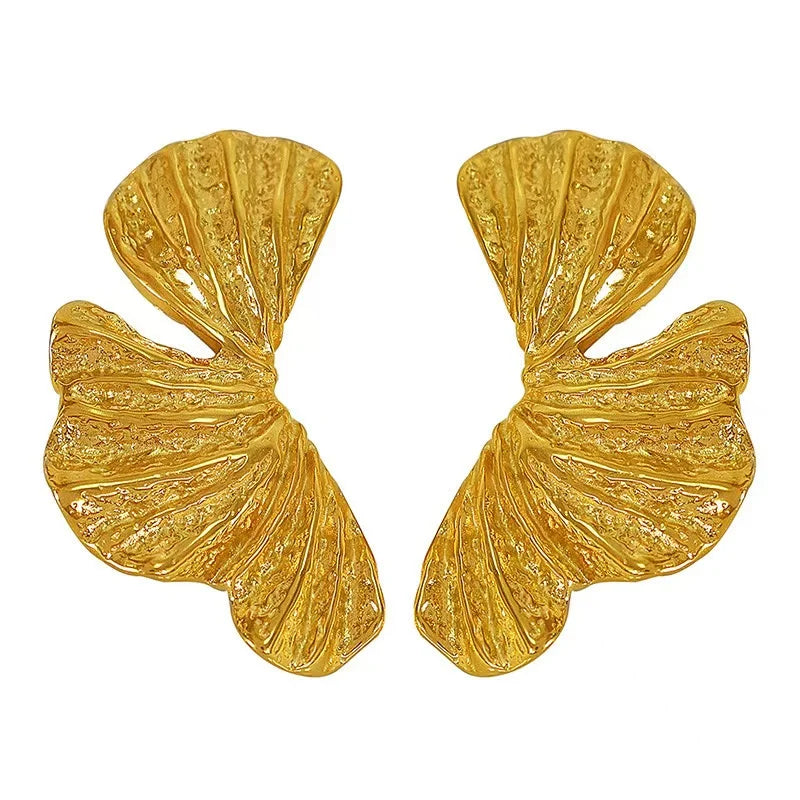 Vintage Stainless Steel 18K Gold Plated Fashion Geometric Dangle Earring Tarnish Free Creative Ginkgo Leaf Stud Earrings YF4016