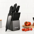 15-Piece Kitchen Knife Set Black Carbon Steel Chef Knife Set with Knife Holder Scissors