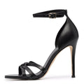2022 Plus Size Fashion Black Knot Heels Ankle Strap Round Toe Stiletto Shoes Summer High Heel Sandals for Ladies
