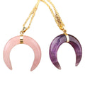 Classic Crystal Horn Pendant Necklace  Natural Gemstone Crescent Moon Charm Necklaces