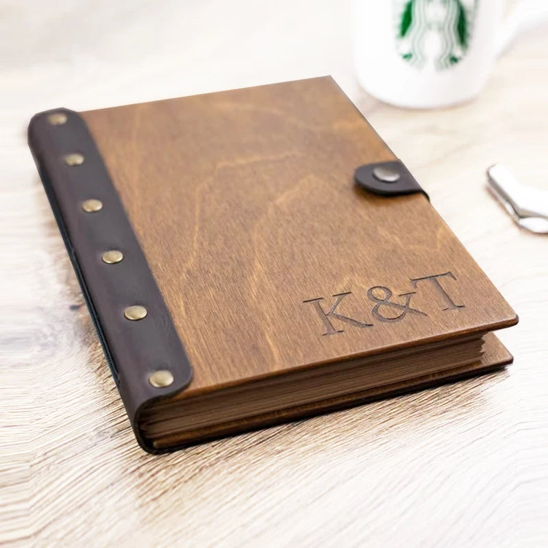 Personalized Custom Logo Diary Gift Wood Cover Notebook Hollowed Out Carved Wooden Cover Notepad Blank Message Book