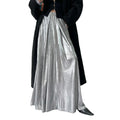 TWOTWINSTYLE Women's New Casual A-Line Midi Skirt Solid Silver Metallic Cotton with Elastic Waist Fashionable Long Skirt Design