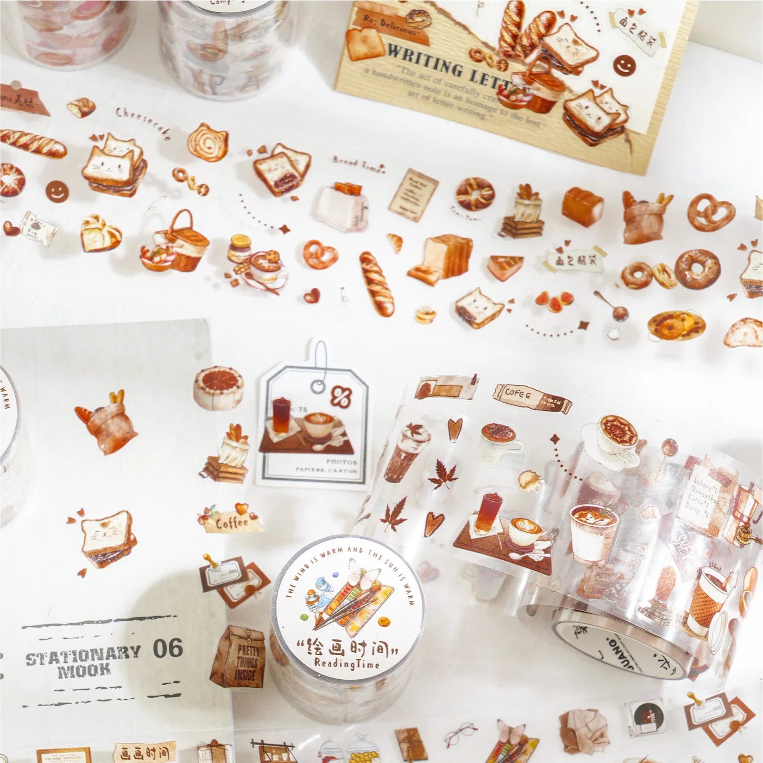 1Roll PET Tape Autumn Letter Series Literary Handbook DIY Material Decorative Loop Stickers
