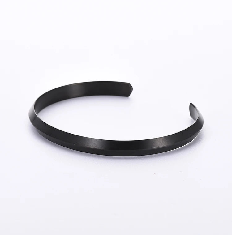 Matte Black Bangle Bracelet V Cut Edge Mens Open Cuff Minimalist Statement Jewelry