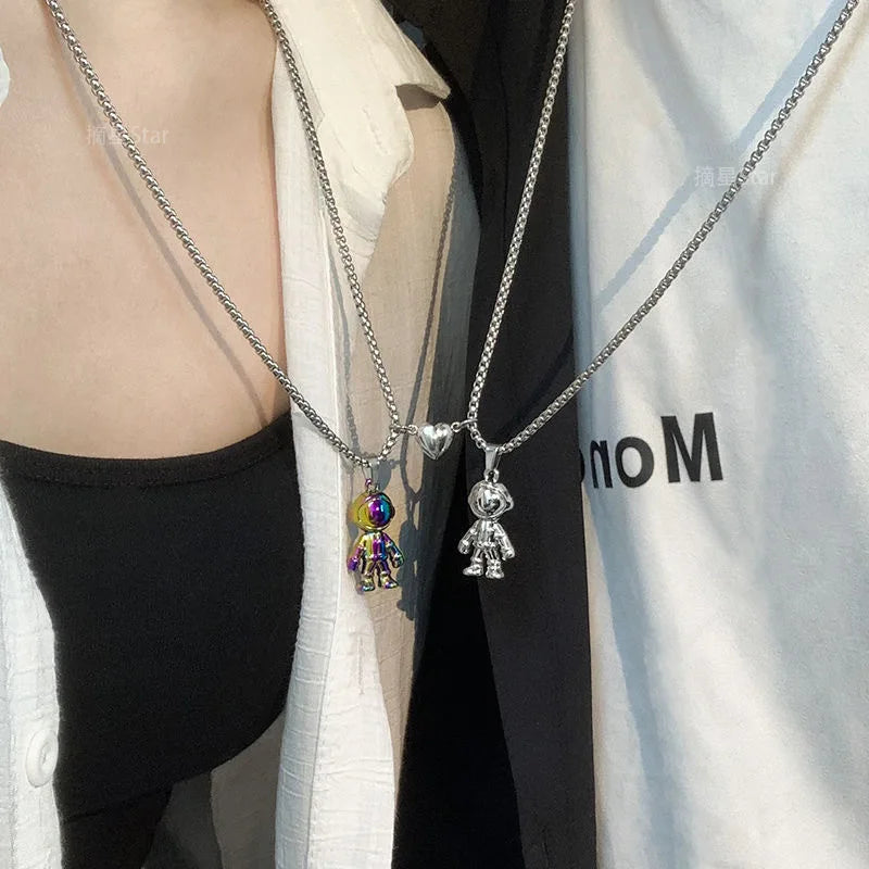 2025 Pop Fine Jewelry Necklaces Colorful Stainless Steel Astronaut Pendant Magnetic Necklaces for Couples
