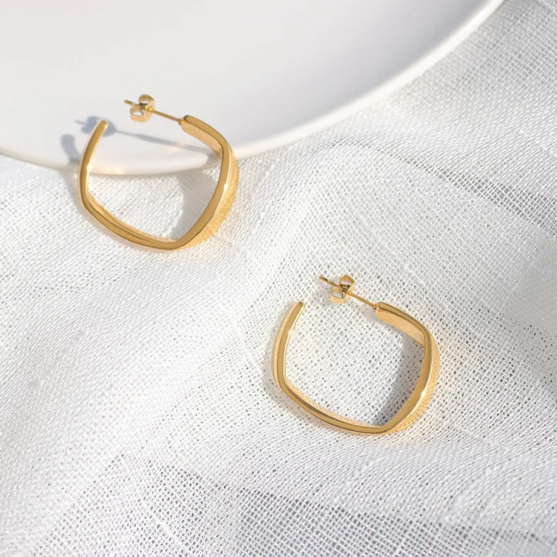 Square Geometric Minimalist  Women's Earrings 18K  Stainless Steel Gold-Plated  Jewelry Waterproof
