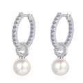 Classic Wedding Engagement Jewelry Earrings 925 Sterling Silver Full Diamond Moissanite Pearl Pendant Hoop Earrings for Women
