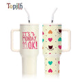 Topjlh 40oz Insulated Tumbler Handle Matte Stainless Steel Travel Cups Sublimation Tumblers Blanks Coated Water Bottle
