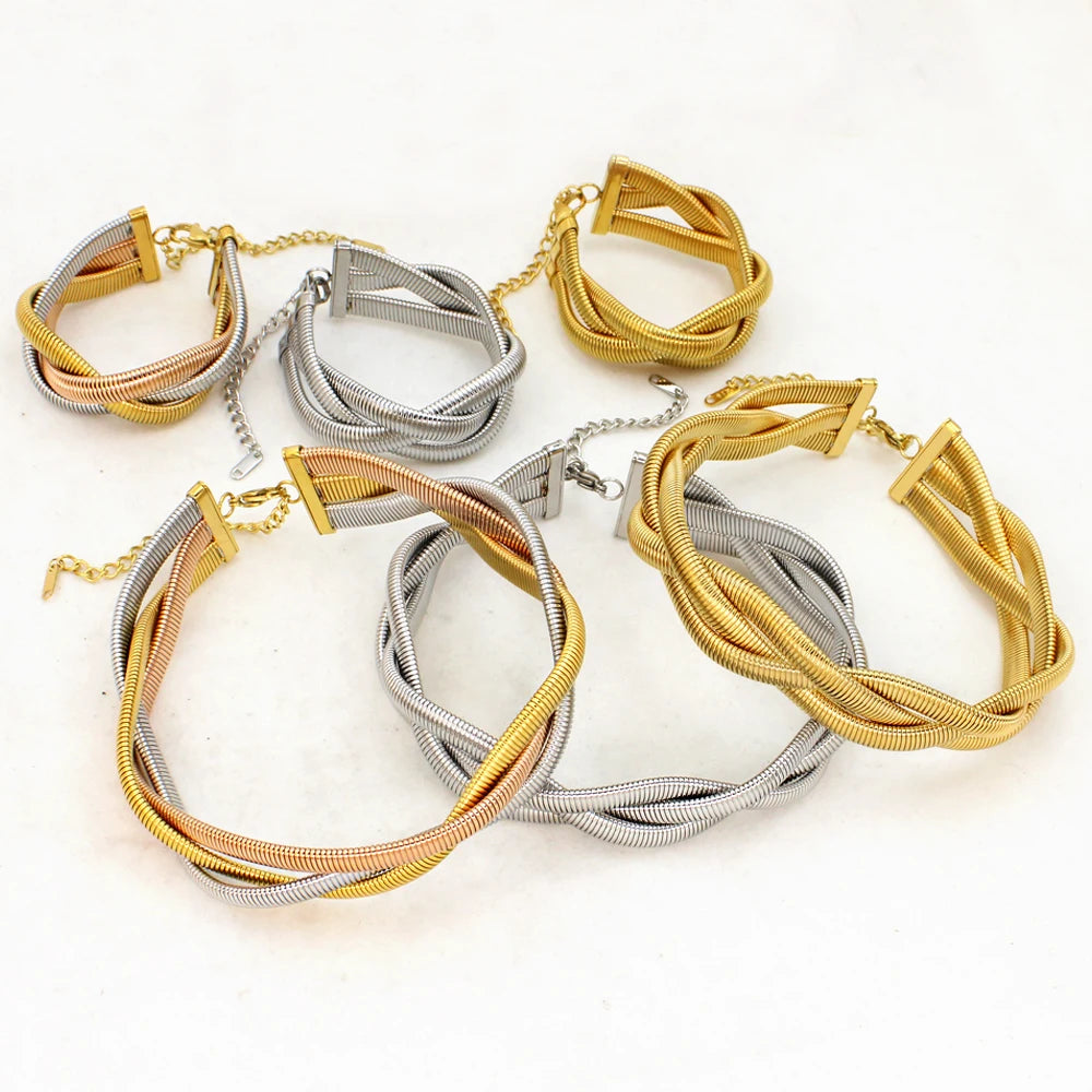 New Upscale 316L Stainless Steel Bracelet Choker  Interweave Weave Charm Thick Snake Hand Chain for Women Female