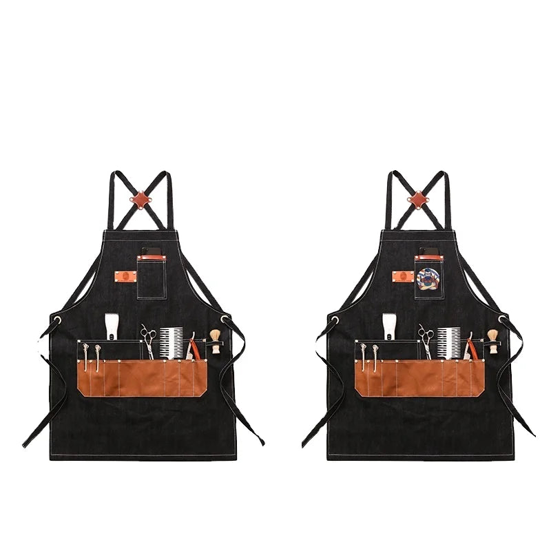Eco-Friendly 16oz Heavy Duty Cross Back Chef Sleeveless Kitchen Apron Large Pockets Polyester Canvas BBQ Cooking Work Apron