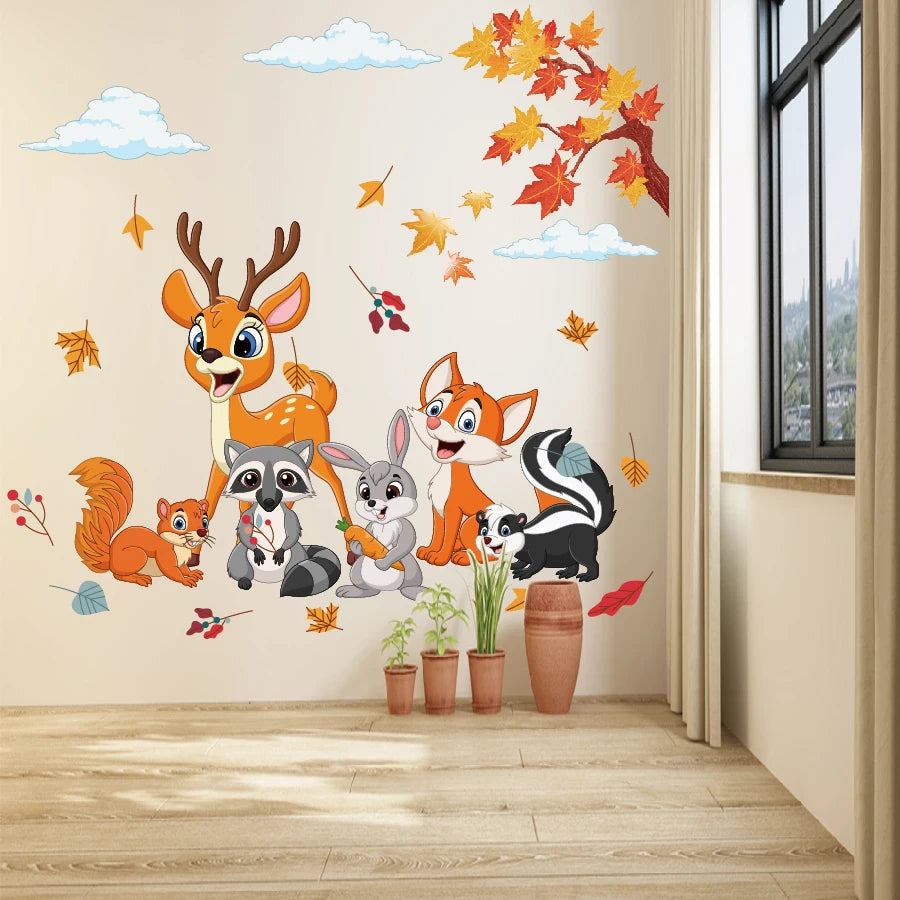 Fashion Design Self-adhesive Plastic Forest Animal Wall Decor Sticker for Kids Nursery Children Bedroom Decoration