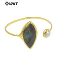 WT-B599 Fashion Classic Irregular Sparkling Stone Round Pearl Adjustable 18k Gold Plated Bangle Women Stone Bangle