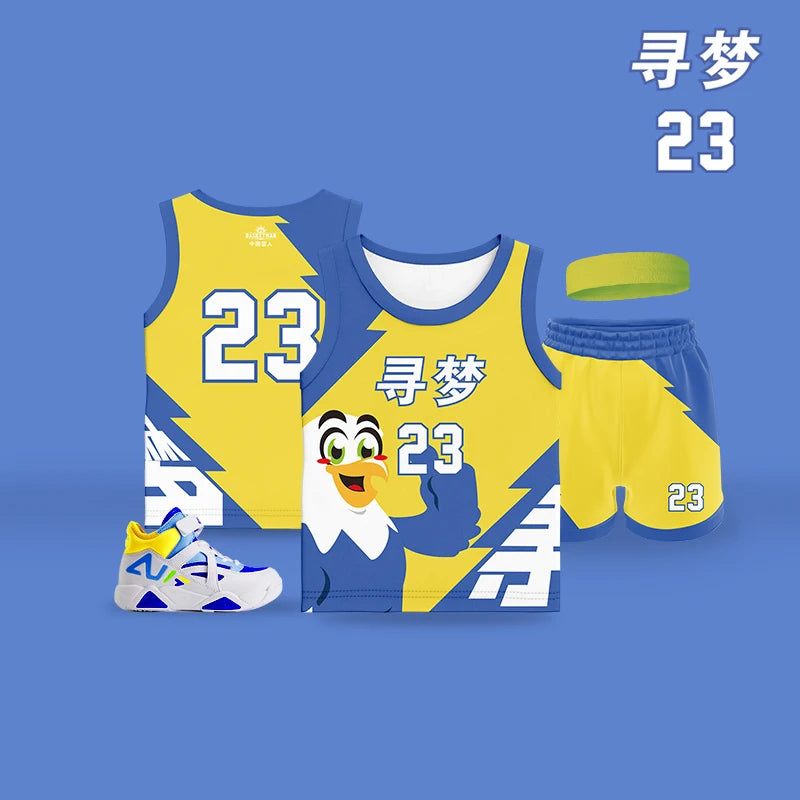 Custom Designed Cartoon  Children's Basketball Uniform Quick Dry Breathable Basketball Jersey