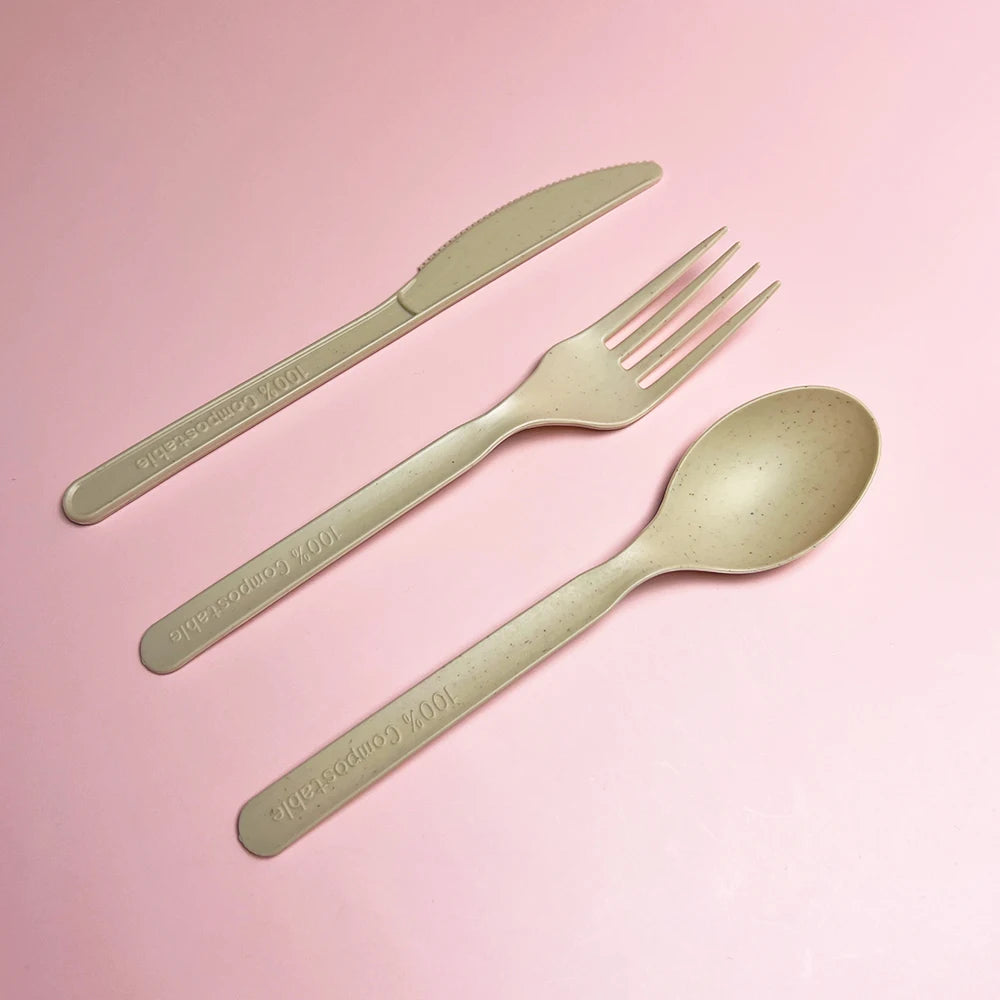 Gianty CPLA Biodegradable Fiber Party Tableware Set Compostable Disposable Knife Fork Spoon Set OK Compost BPI Certified