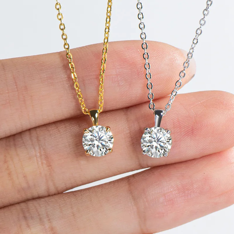 Silver 925 Original 18K Yellow Gold Plated Diamond Test Brilliant Cut 1 Carat Sparkling D Color Moissanite Pendant Necklace Gift