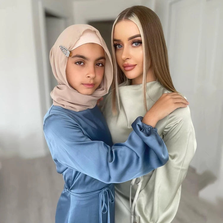 Fashion Light Luxury Satin Abaya Maxi Dress EID Gown Clothing Islamic Party Evening Dress Abaya Jilbab Robe Dress