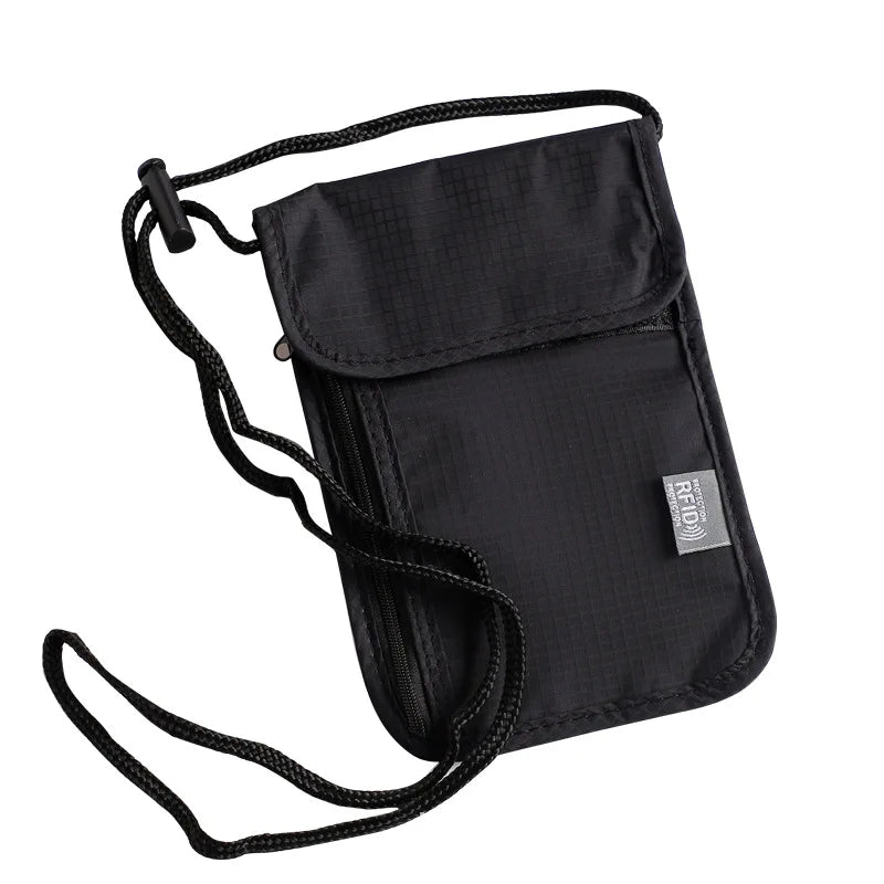Portable Waterproof RFID Blocking Nylon Phone Bag Purse Card Neck Shoulder Chest Bag for Passport Coins Cards Notepads