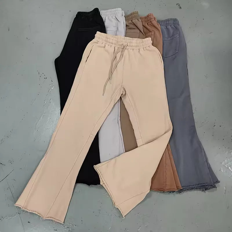 400/500/600gsm High Quality French Terry Oversized Cargo Flared Sweat Pants Men Custom logo Joggers Baggy Stacked Sweatpants Men Streetwear