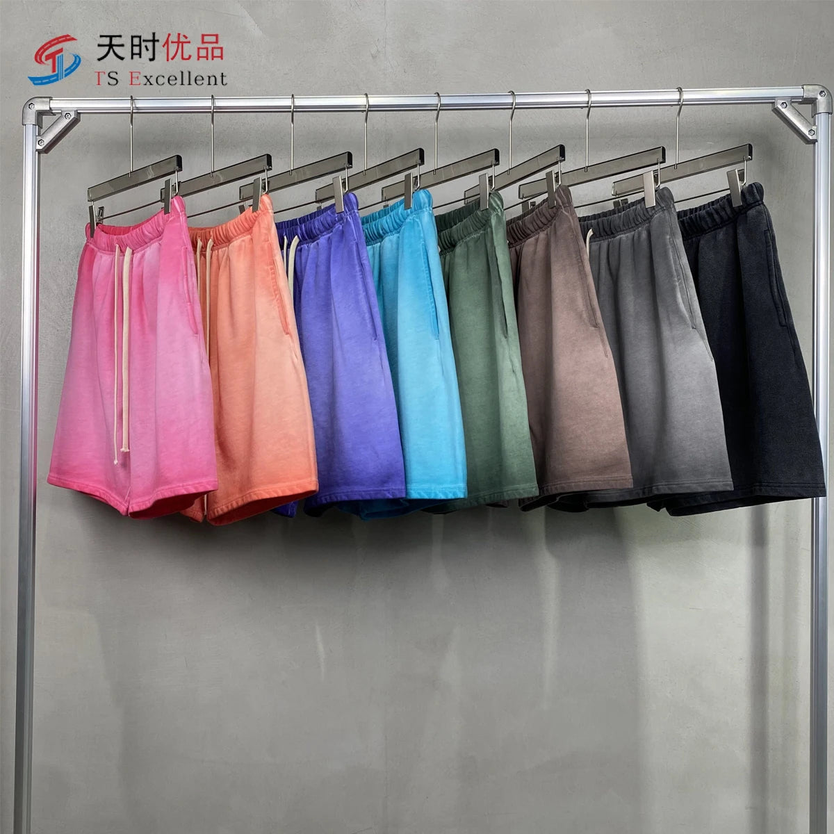 430gsm Oversized Heavyweight Customization Summer High Street Vintage Elastic Waist Blank Acid Wash Shorts for Men