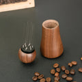 1 Set of 10 Eco-Friendly Espresso Coffee Stirrers with Stand Walnut Cleaning Brush Wood Handle Stainless Steel Silver Brown