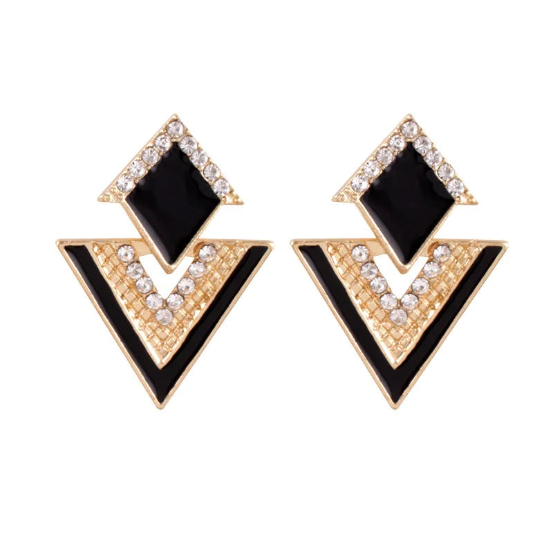 Korean Fashion Jewelry Rhinestone Triangle Earrings for Women 2022 Black Triangle Stud Earrings