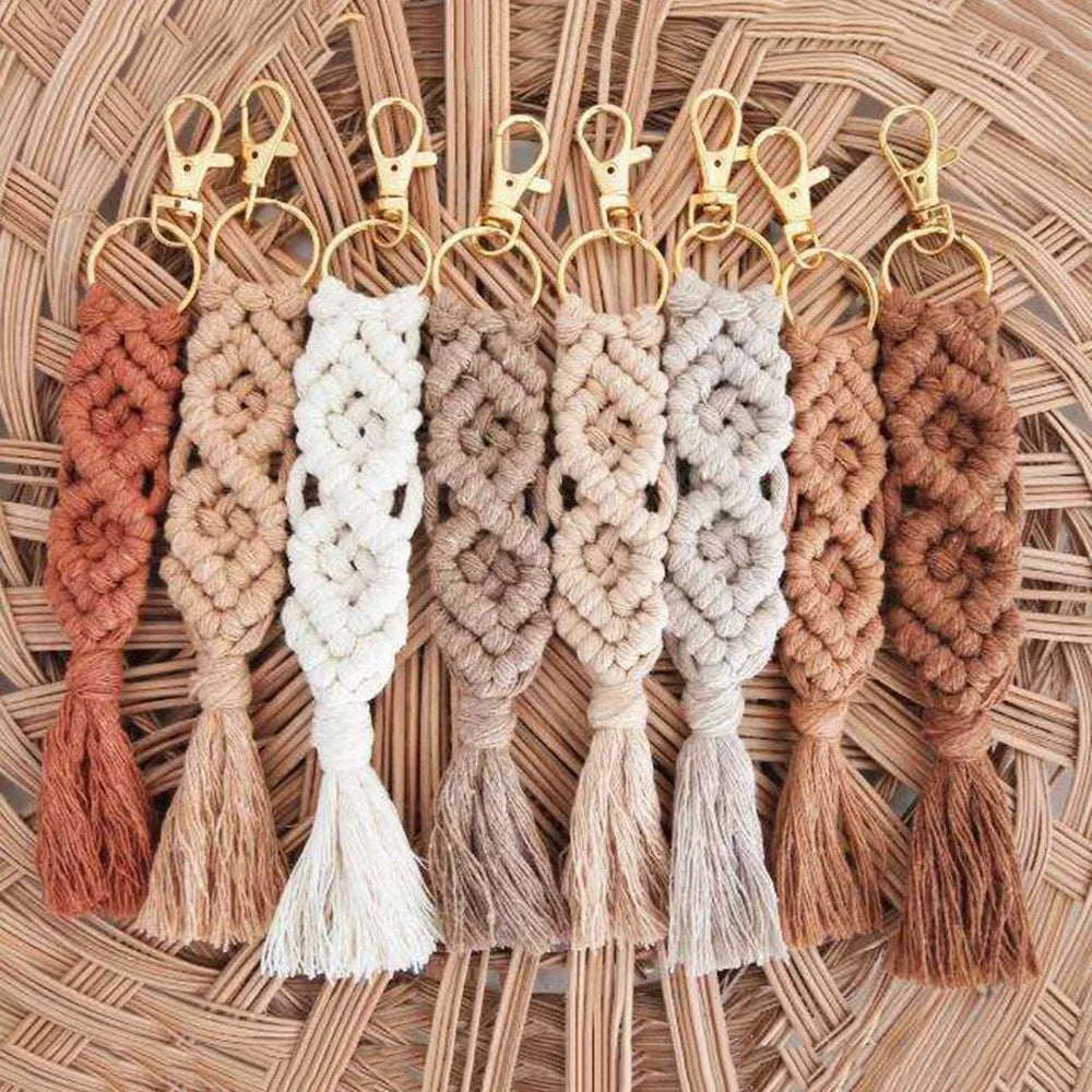 Wholesale Weave Multi Color Tassel Braid Rope Bohemian Ethnic Macrame Key Ring
