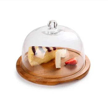 Bamboo Wood Base with 20.2*10.5 Clear Glass Dome for Food Storage & Container