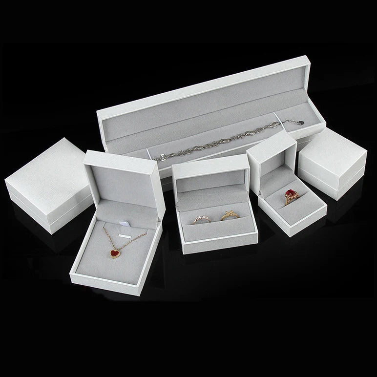 Wholesale Paper Jewelry Set Boxes Faux PU Leather Paperboard Couple Ring Pendant Bangle Bracelet Jewelry Package Box