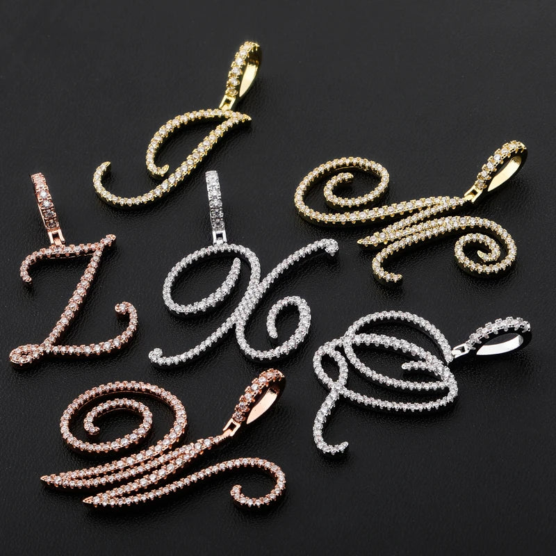 Hip Hop 18k Gold Old English Letters Custom Name A-Z Bling Letter Pendant with Initial  Pendant Necklace 2020 Jewelry