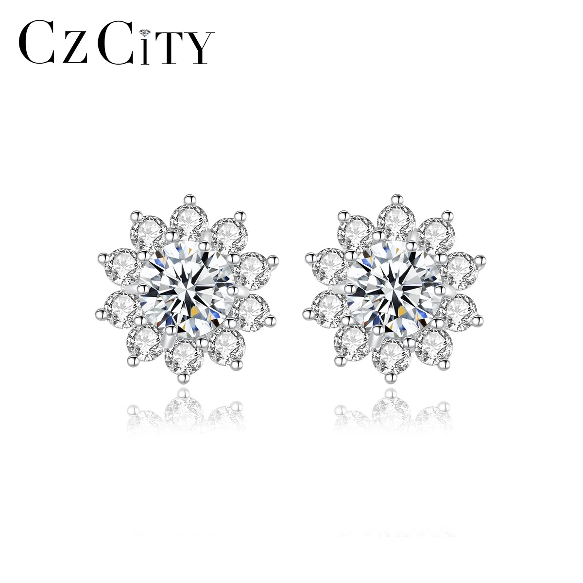CZCITY Fashion 2024 New Design 925 Sterling Silver CZ Diamond Bridal Luxury Woman Jewelry Flower  Moissanite Earrings