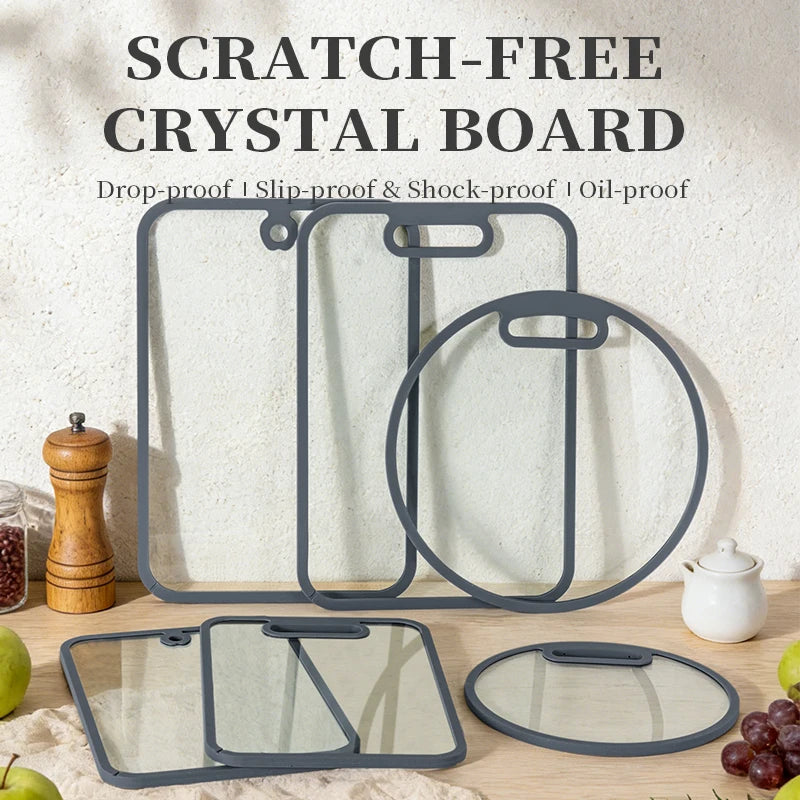 Tempered Glass Cutting Board with Non-Slip Silicone Edges Rectangle/Round Glass Chopping Boards for Kitchen with Hanging Hole