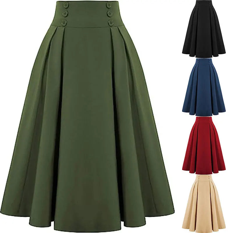 Ladies Midi A-line Skirt Sexy Dinner Dress Clothes Casual Womens Career Plus Size Elegant Pleated Skirt