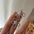 925 Sterling Silver Fashion Big CZ Zircon Hollow Flower Chunky Stud Earrings for Women Fine Jewelry