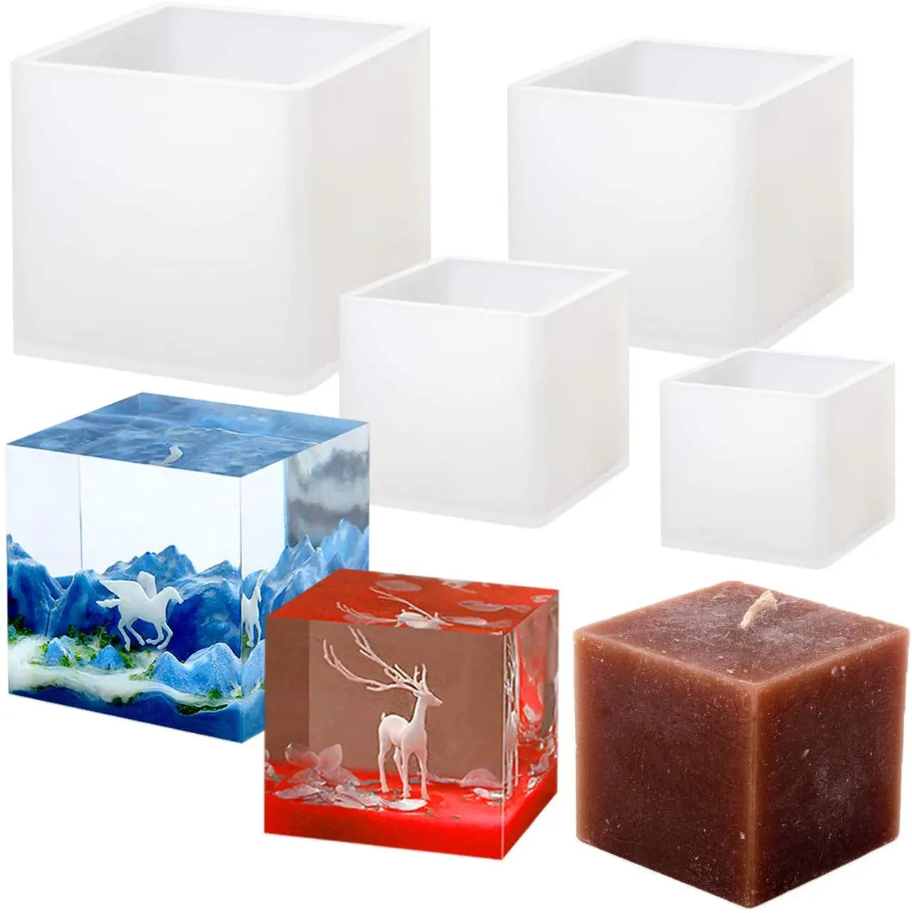 4 Pack Square Jewelry Resin Molds 4 Sizes Cube Silicone Casting Molds DIY Art Resin Candle Soap Making Home Ornament Decoration
