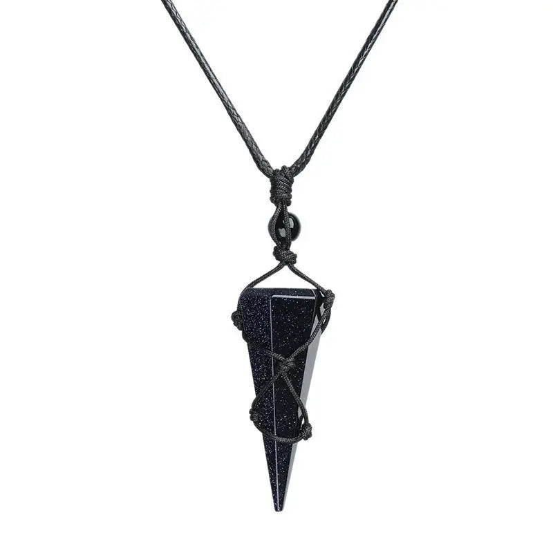 Hot Sale Obsidian Pendulums Divination Couple Necklace Special Black Obsidian Hexagonal Pointed Cone Pendant Couple Necklaces