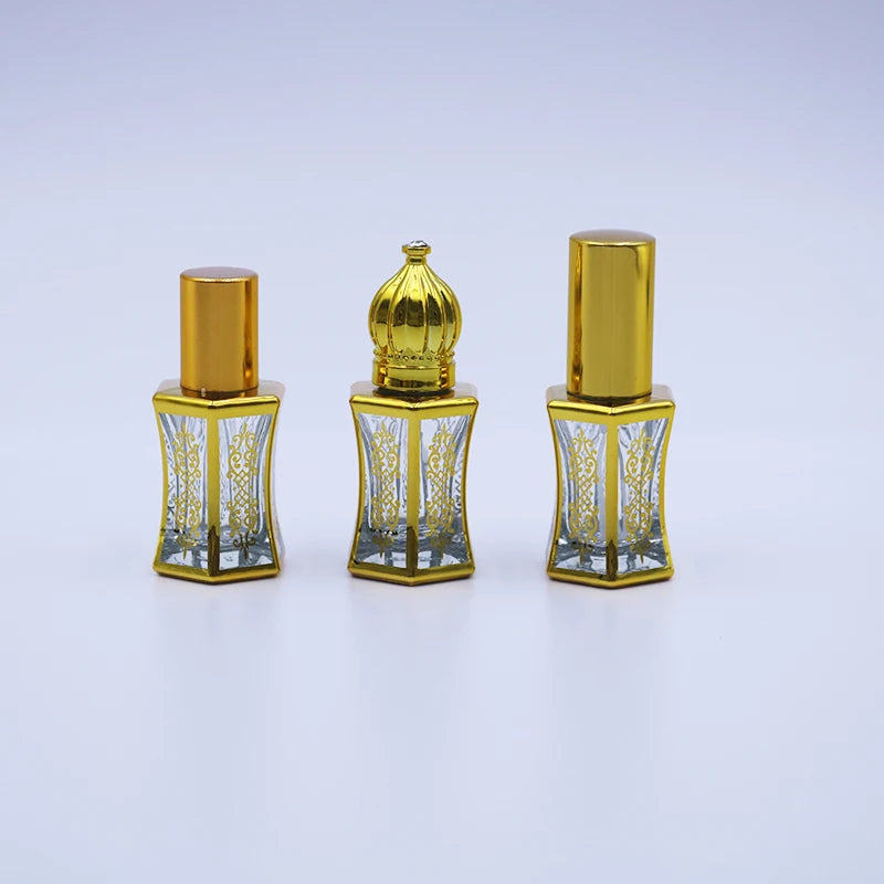 Wholesale Travel Portable Mini Luxury Perfume Spray Roll Flat Glass Attar Bottle 7ml Graceful Slender Waist Screen Printed Reed