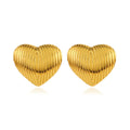 Shescity Best Selling Trendy Stripe Designer Stud Earrings Gold Plated Stainless Steel Heart Earrings Women Jewelry for Gifts