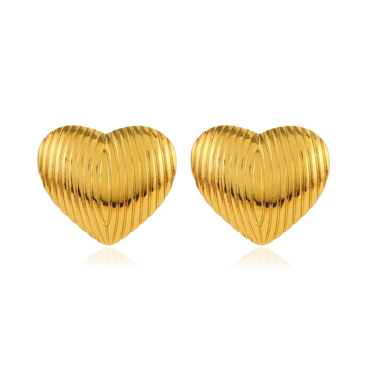 Shescity Best Selling Trendy Stripe Designer Stud Earrings Gold Plated Stainless Steel Heart Earrings Women Jewelry for Gifts