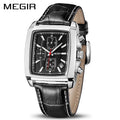 2022 MEGIR 2028  Men Luxury Rectangle Quartz Watches Waterproof Luminous Leather Wristwatch Men Clock