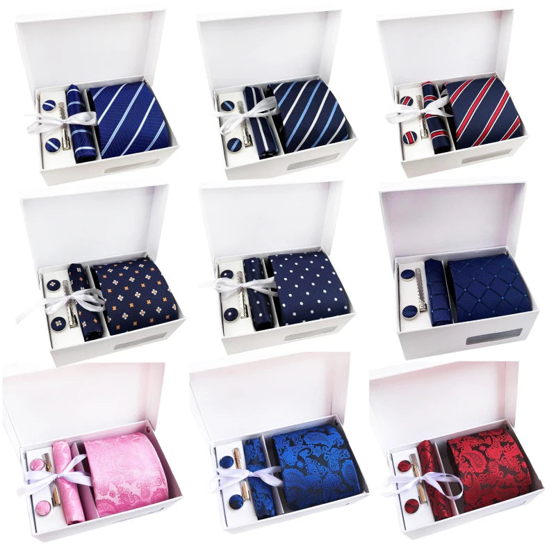 Floral Tie Clip Pocket Square and Cufflink Set Gift Box Fashion Neckties With Pocket Squares Custom Men Ties and Hanky Set