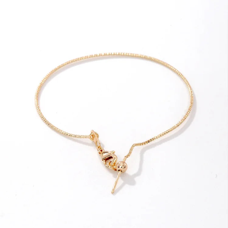 DIY Jewelry Women's Trendy 14K Gold Plated Brass Flower Thread Bangle Bracelet with Universal Detachable Design for Gift