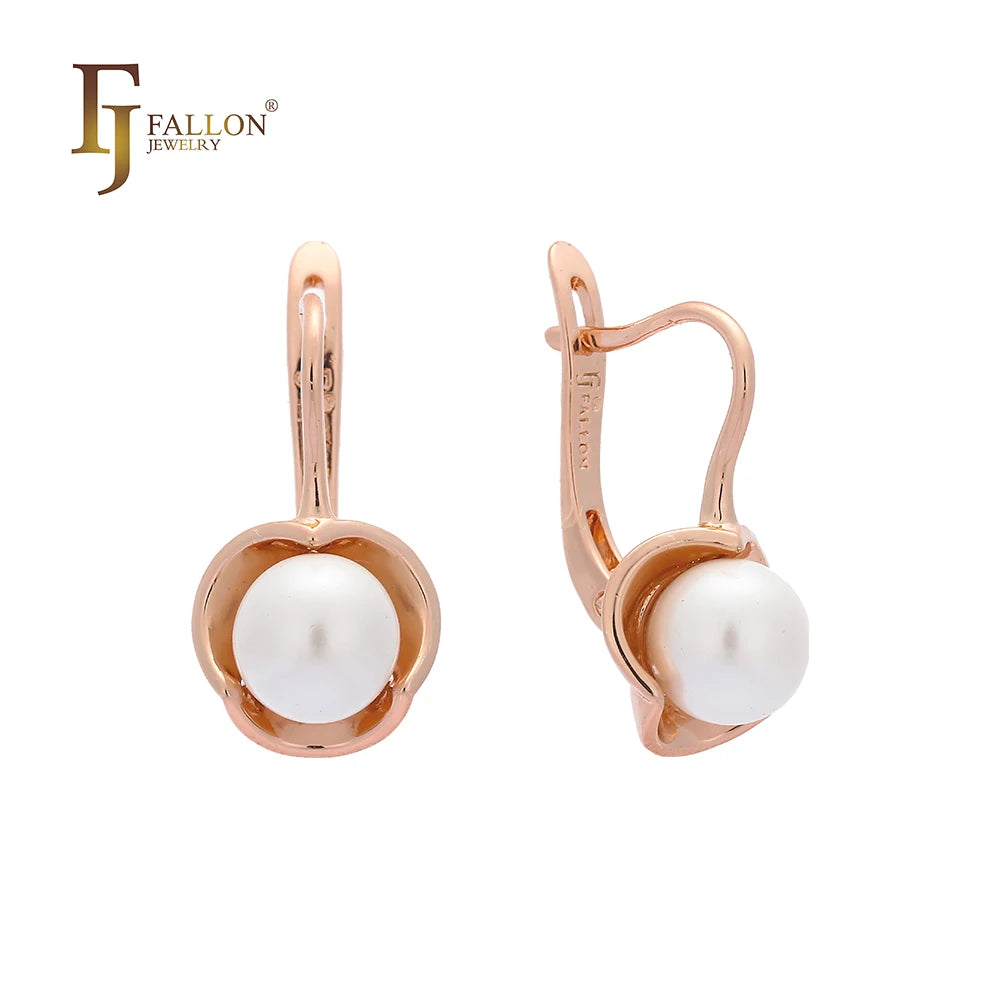FJ Fallon Fashion Jewelry Pearl Earrings Plated in 585 Rose Gold Brass Based
